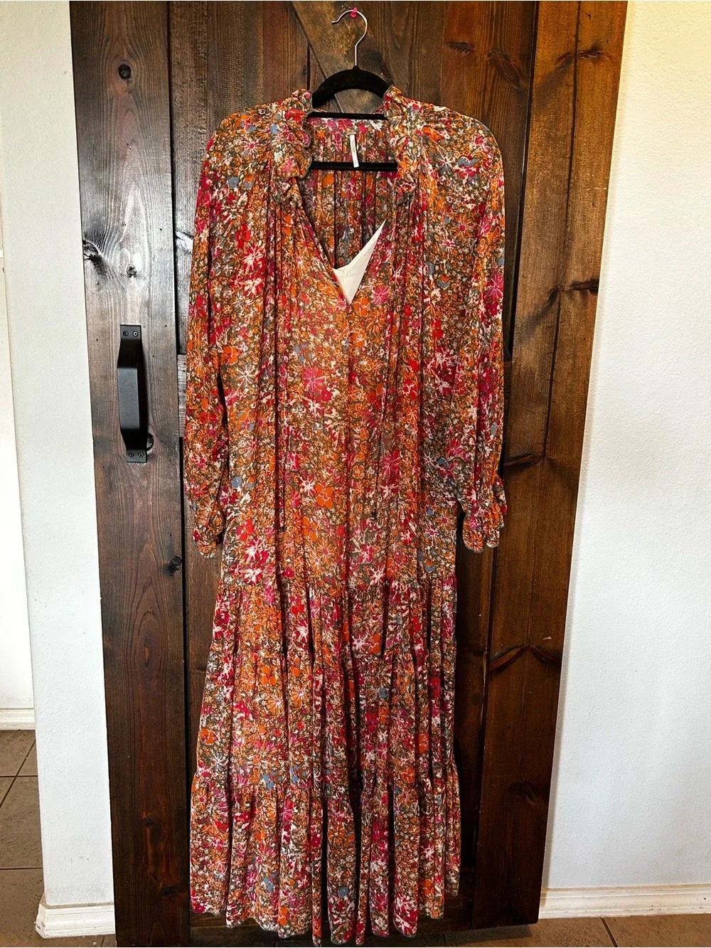 Boho Free People Floral Long Sleeve Midi Dress - Rust Multi - Picture 6 of 8